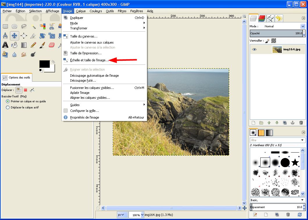 Taille dimension image photo GIMP - webinfotuto.free.fr
