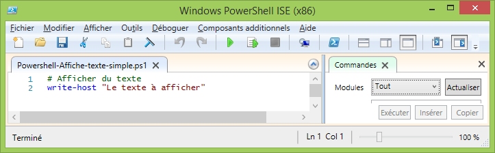 Powershell - afficher un texte dans un scripts powershell sous Windows - commandes, codes et exemples